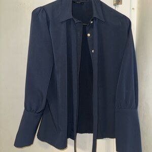 Elegant Navy Blouse with Tie Detail